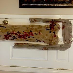 Strapless multicolored dress with matching scarf. Beautiful Warm autumn tones